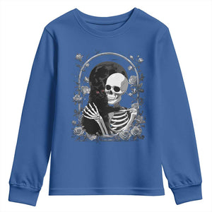 Funny Full Moon Horror Art Youth Sweatshirt Skeleton Hug Maine Coon Cat TS12 Royal Blue Print Your Wear