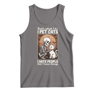Funny Skeleton Cat Tank Top Thats What I Do I Pet Cats I Hate People And I Know Things TS12 Deep Heather Print Your Wear