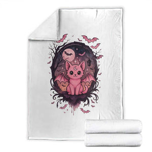 Cute Pastel Goth Bat Cat Throw Blanket Funny Gothic Halloween Art TS12 White Print Your Wear