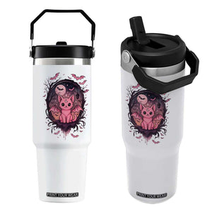 Cute Pastel Goth Bat Cat Flip Straw Tumbler Funny Gothic Halloween Art TS12 One Size: 30 oz White Print Your Wear