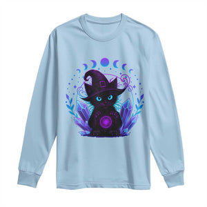 Witchy Black Cat Long Sleeve Shirt Funny Spellcasting Pastel Goth Aesthetic TS12 Light Blue Print Your Wear