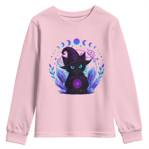 Witchy Black Cat Youth Sweatshirt Funny Spellcasting Pastel Goth Aesthetic TS12 Light Pink Print Your Wear