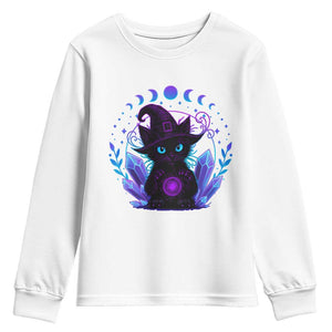 Witchy Black Cat Youth Sweatshirt Funny Spellcasting Pastel Goth Aesthetic TS12 White Print Your Wear