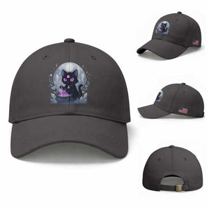 Witchy Black Cat Baseball Cap Brewing Magic Funny Pastel Goth Art TS12 Baseball Cap Universal Fit Dark Gray Print Your Wear