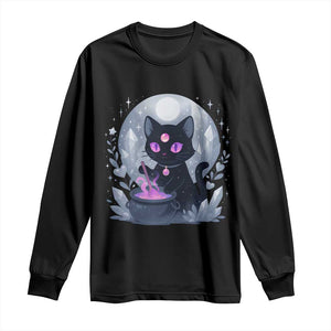 Witchy Black Cat Long Sleeve Shirt Brewing Magic Funny Pastel Goth Art TS12 Black Print Your Wear