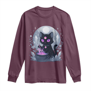 Witchy Black Cat Long Sleeve Shirt Brewing Magic Funny Pastel Goth Art TS12 Maroon Print Your Wear