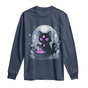 Witchy Black Cat Long Sleeve Shirt Brewing Magic Funny Pastel Goth Art TS12 Navy Print Your Wear