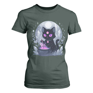 Witchy Black Cat T Shirt For Women Brewing Magic Funny Pastel Goth Art TS12 Dark Forest Green Print Your Wear