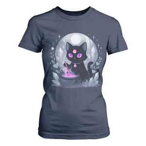 Witchy Black Cat T Shirt For Women Brewing Magic Funny Pastel Goth Art TS12 Navy Print Your Wear