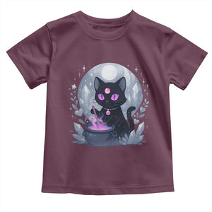 Witchy Black Cat Toddler T Shirt Brewing Magic Funny Pastel Goth Art TS12 Maroon Print Your Wear