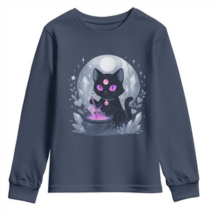 Witchy Black Cat Youth Sweatshirt Brewing Magic Funny Pastel Goth Art TS12 Navy Print Your Wear