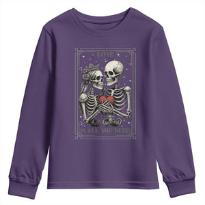 Love Is All You Need Youth Sweatshirt Skeleton Lovers Funny Halloween Tarot TS12 Purple Print Your Wear