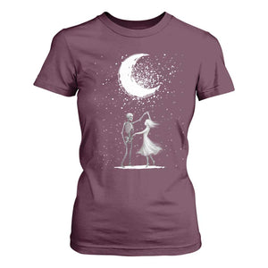 Skeleton Lover Dancing Under The Moon Dark Romantic Art T Shirt For Women TS12 Maroon Print Your Wear