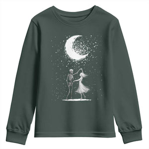 Skeleton Lover Dancing Under The Moon Dark Romantic Art Youth Sweatshirt TS12 Dark Forest Green Print Your Wear