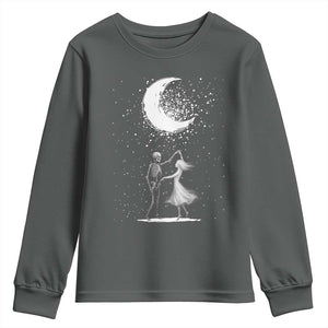 Skeleton Lover Dancing Under The Moon Dark Romantic Art Youth Sweatshirt TS12 Dark Heather Print Your Wear