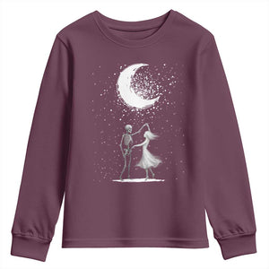 Skeleton Lover Dancing Under The Moon Dark Romantic Art Youth Sweatshirt TS12 Maroon Print Your Wear