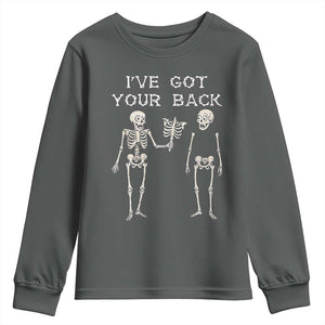 Funny Skeleton Youth Sweatshirt I Have Got Your Back Bone Pun TS12 Dark Heather Print Your Wear
