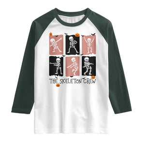 Funny The Skeleton Crew Raglan Shirt Dancing Skeletons Halloween For Boys Girl Kids TS12 White Dark Forest Green Print Your Wear