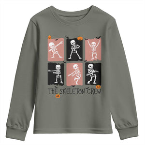 Funny The Skeleton Crew Youth Sweatshirt Dancing Skeletons Halloween For Boys Girl Kids TS12 Military Green Print Your Wear