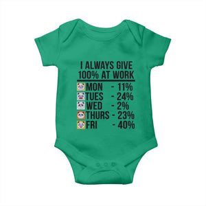 I Always Give 100% At Work Baby Onesie Funny Panda Office Mood TS12 Irish Green Print Your Wear