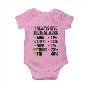 I Always Give 100% At Work Baby Onesie Funny Panda Office Mood TS12 Light Pink Print Your Wear