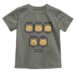 Funny Cat Office Mood Toddler T Shirt I Always Give 100% At Work Quote TS12 Military Green Print Your Wear
