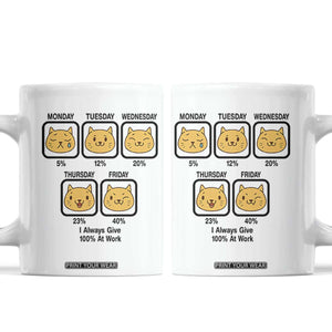 Funny Cat Office Mood Coffee Mug I Always Give 100% At Work Quote TS12 White Print Your Wear