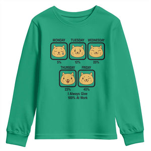 Funny Cat Office Mood Youth Sweatshirt I Always Give 100% At Work Quote TS12 Irish Green Print Your Wear
