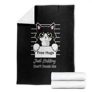 Funny Black Cat Quote Throw Blanket Free Hugs Just Kidding Do Not Touch Me TS12 Black Print Your Wear