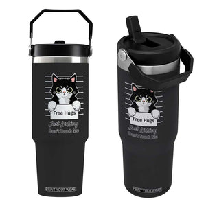 Funny Black Cat Quote Flip Straw Tumbler Free Hugs Just Kidding Do Not Touch Me TS12 One Size: 30 oz Black Print Your Wear