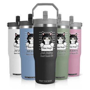 Funny Black Cat Quote Flip Straw Tumbler Free Hugs Just Kidding Do Not Touch Me TS12 Print Your Wear