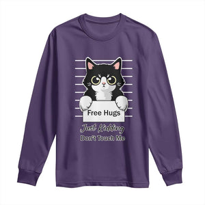 Funny Black Cat Quote Long Sleeve Shirt Free Hugs Just Kidding Do Not Touch Me TS12 Purple Print Your Wear