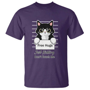 Funny Black Cat Quote T Shirt Free Hugs Just Kidding Do Not Touch Me TS12 Purple Print Your Wear