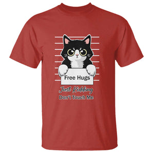 Funny Black Cat Quote T Shirt Free Hugs Just Kidding Do Not Touch Me TS12 Red Print Your Wear