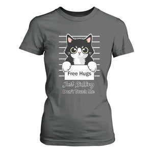 Funny Black Cat Quote T Shirt For Women Free Hugs Just Kidding Do Not Touch Me TS12 Dark Heather Print Your Wear