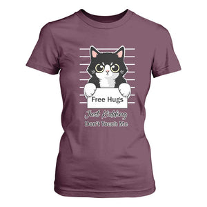 Funny Black Cat Quote T Shirt For Women Free Hugs Just Kidding Do Not Touch Me TS12 Maroon Print Your Wear