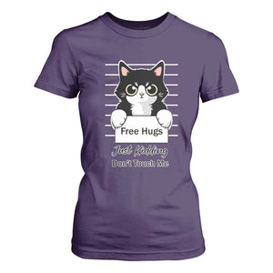 Funny Black Cat Quote T Shirt For Women Free Hugs Just Kidding Do Not Touch Me TS12 Purple Print Your Wear