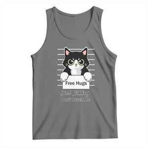 Funny Black Cat Quote Tank Top Free Hugs Just Kidding Do Not Touch Me TS12 Black Heather Print Your Wear