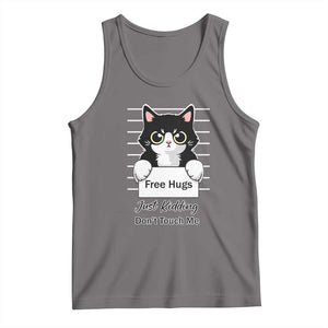 Funny Black Cat Quote Tank Top Free Hugs Just Kidding Do Not Touch Me TS12 Deep Heather Print Your Wear