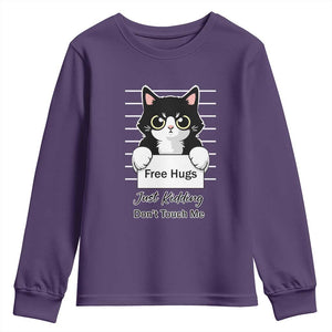 Funny Black Cat Quote Youth Sweatshirt Free Hugs Just Kidding Do Not Touch Me TS12 Purple Print Your Wear