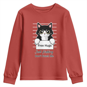 Funny Black Cat Quote Youth Sweatshirt Free Hugs Just Kidding Do Not Touch Me TS12 Red Print Your Wear