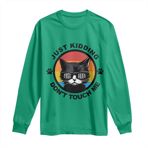Black Cat Lovers Long Sleeve Shirt Free Hugs Just Kidding Do Not Touch Me Gift TS12 Irish Green Print Your Wear