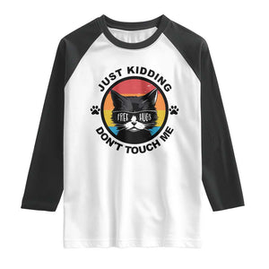 Black Cat Lovers Raglan Shirt Free Hugs Just Kidding Do Not Touch Me Gift TS12 White Black Print Your Wear