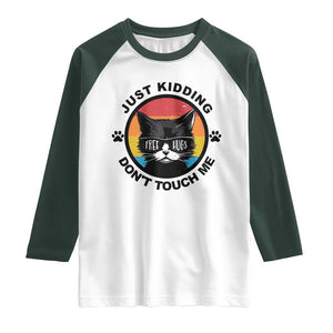Black Cat Lovers Raglan Shirt Free Hugs Just Kidding Do Not Touch Me Gift TS12 White Dark Forest Green Print Your Wear
