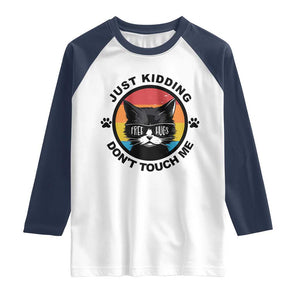 Black Cat Lovers Raglan Shirt Free Hugs Just Kidding Do Not Touch Me Gift TS12 White Navy Print Your Wear