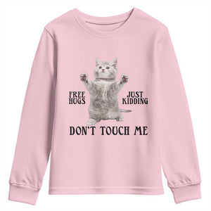 Free Hugs Do Not Touch Me Youth Sweatshirt Funny Cat Meme TS12 Light Pink Print Your Wear