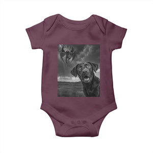Funny Labrador Selfie With Mothman Baby Onesie Cryptid Gift TS12 Maroon Print Your Wear