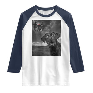Funny Labrador Selfie With Mothman Raglan Shirt Cryptid Gift TS12 White Navy Print Your Wear