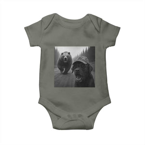 Funny Labrador Selfie With Bear Baby Onesie Dog Lover Gift TS12 Military Green Print Your Wear