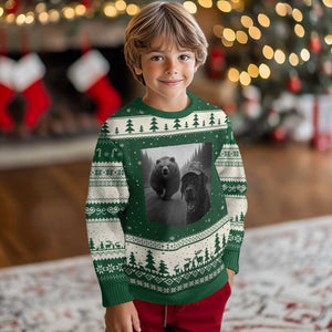 Funny Labrador Selfie With Bear Ugly Christmas Sweater Dog Lover Gift TS12 Forest Green Beige Print Your Wear